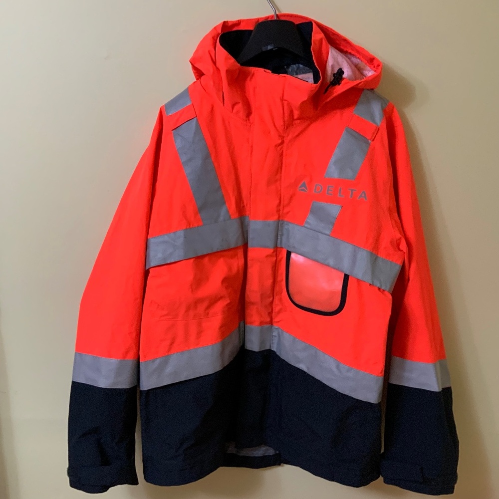 Delta Airlines Lands' End Orange Reflective Hi Vis Jacket M Ramp Agent